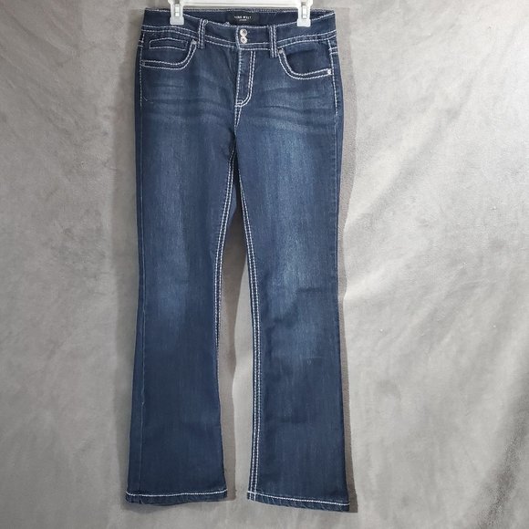 Nine West Women's Embellsished Stretch Denim Boot Cut Blue Jeans Size 6 - Picture 3 of 11